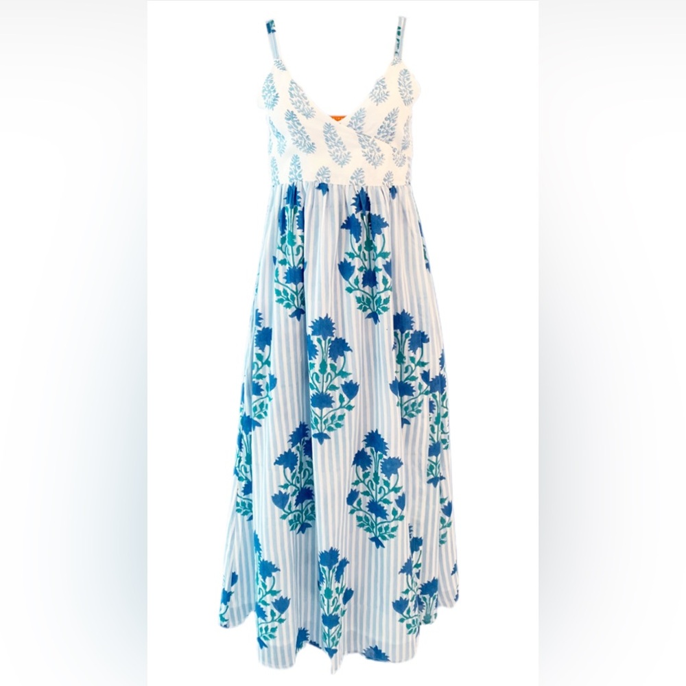 ⭐️ NWT ⭐️ Oliphant Sleeveless Wrap Dress, Jaipur Blue Stripe, size XXS